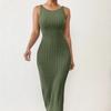 Solid Backless Tank Dress Summer New Sexy Backless Mid-length Knitted Sleeveless Dress