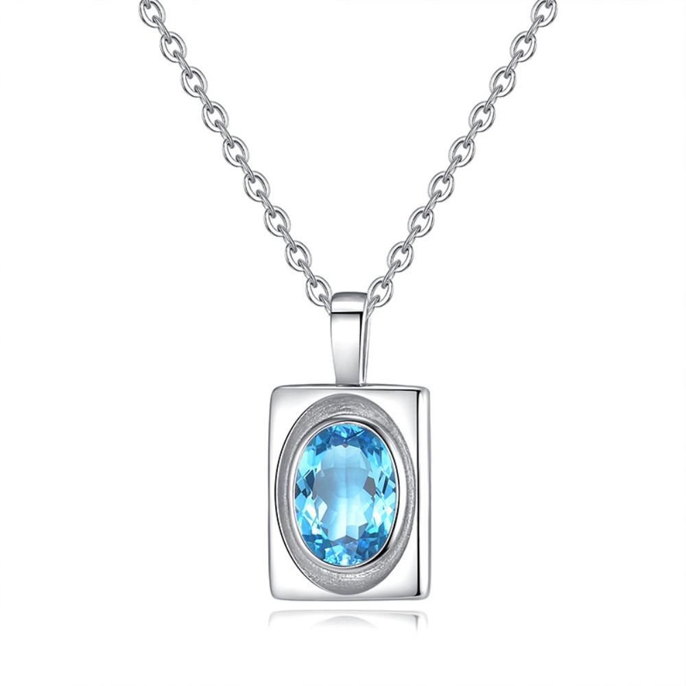 S925 Sterling Silver Necklace Women's Oval Natural Citrine Amethyst Pendant Garnet Peridot Clavicle Chain