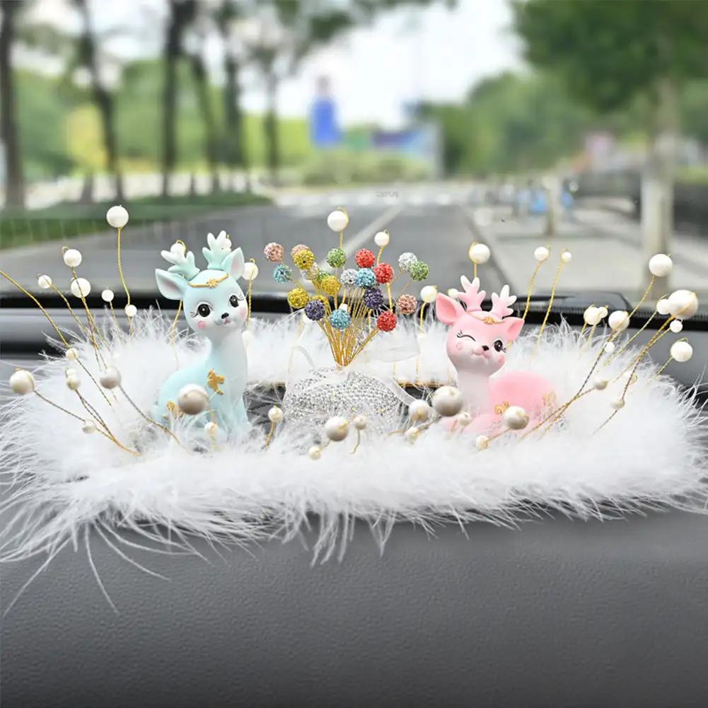 2Pcs Car Cute Deer Ornaments Car Center Console Decoration Dashboard Romance Gifts Auto Interior Accessories for Woman