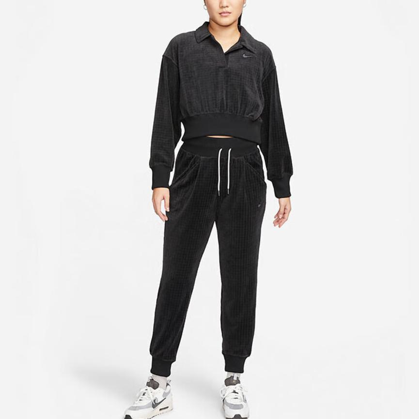 Nike Sportswear Logo Cropped Pullover Sweatshirt Women Tops Black DV7815-010