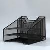Letter Tray Organizer Desk Mesh File Organizer with 3 Paper Tray And 2 Vertical Upright Section Metal File Folder Sorter for Office Supplies