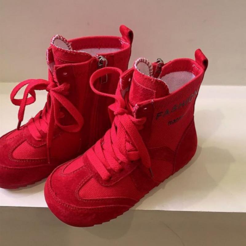 Girls  Platform Ankle Boots Breathable Single Boots Fashionable High-top Forrest Gump Shoes 26