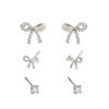 Simple small fresh bow design stud earrings set female personality inlaid zircon earrings