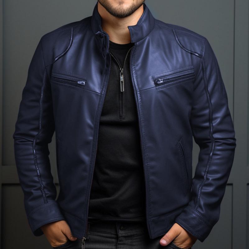 Men's European and American Style Slim Fit Leather Jacket, Plus Size, for Autumn and Winter.
