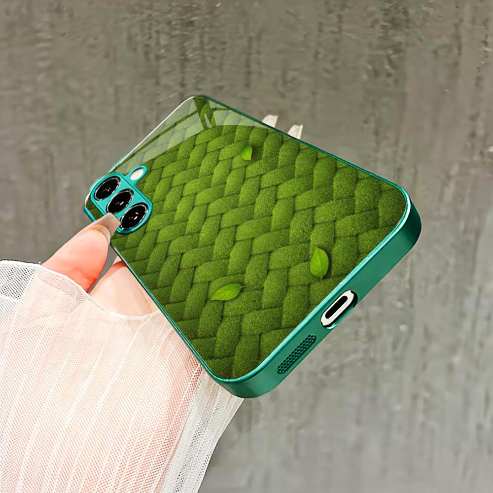 Woven grass mat PhoneCase Glass PhoneCase for Samsung Galaxy S26 S25 S24 S23 S22 FE Ultra Plus Built-in glass green Exquisite