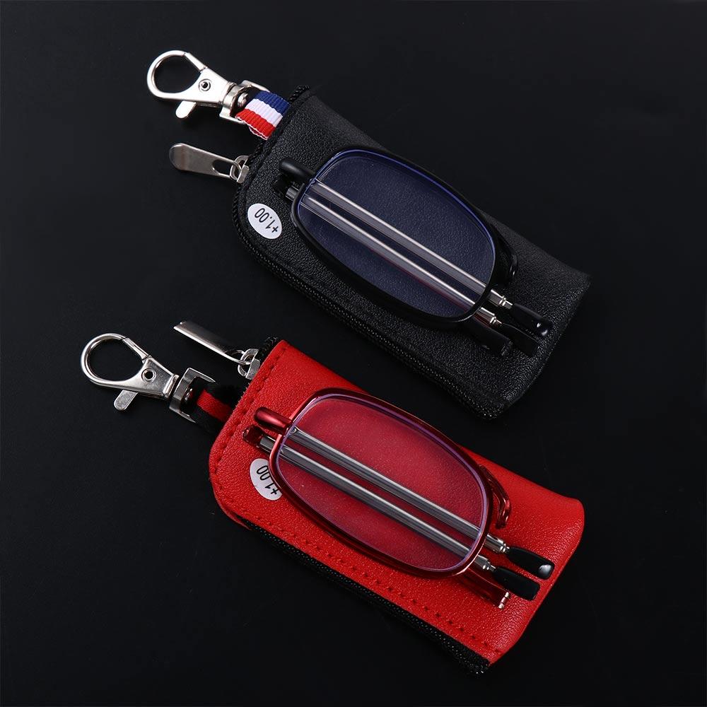 Frame +1.0~+4.0 Metal Folding Reading Glasses Women's Reading Glasses With Storage Bag Key Chain