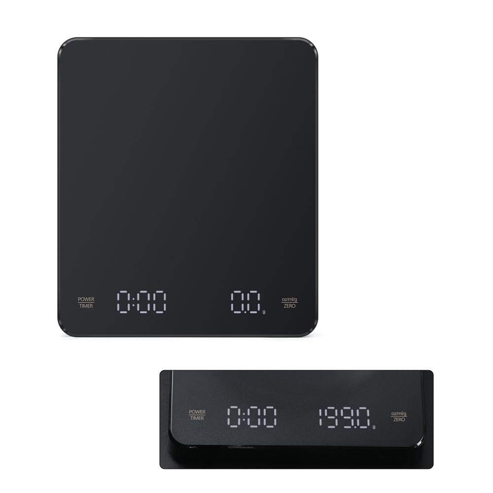 3000g/0.1g Black Coffee Weighing Scale Rechargeable LED Digital Coffee Scale With Timer USB Type-C Household Kitchen Scale