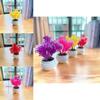 Artificial Green Plant Small Bonsai With Injection Molded Plastic Flowers For Desk Decor