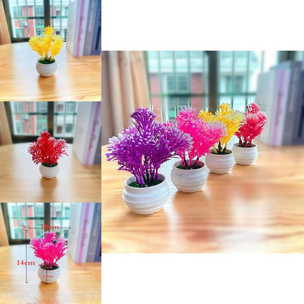 Artificial Green Plant Small Bonsai With Injection Molded Plastic Flowers For Desk Decor