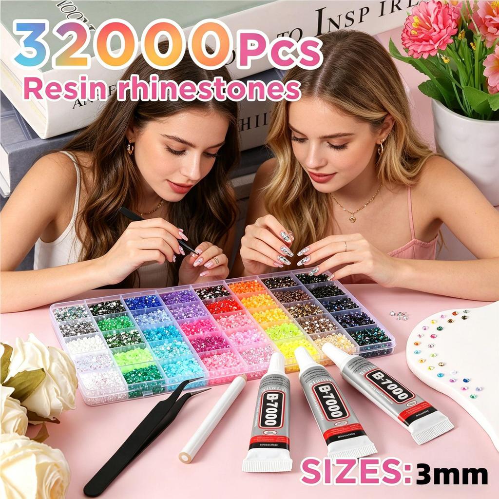 Strass colorati in resina da 3 mm: 40 Colori AB e Gelatina per Abbigliamento Fai-da-Te, Nail Art e Telefoni
