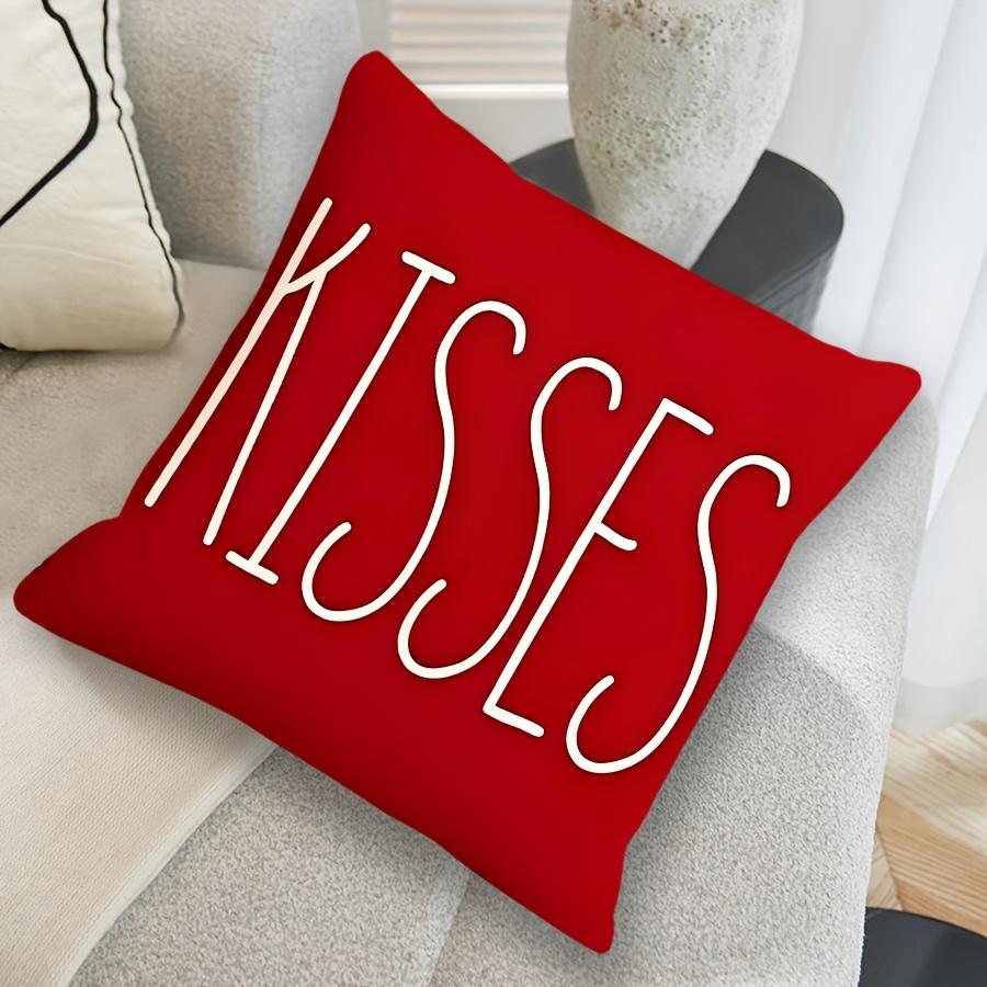 1pc French-Style Valentine's Day Decorative Throw Cover, Single-sided Printed Love-Themed Geometric Cushion Cases with Zip Closure, Polyester Covers