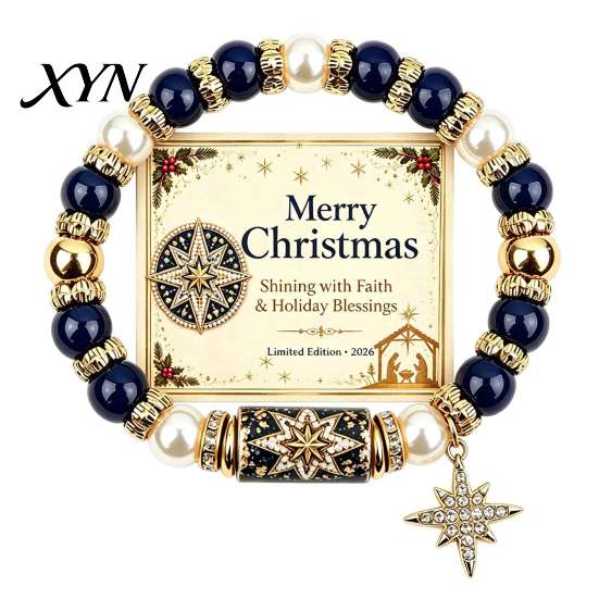 Seasonal Beaded Wristband Set Christmas Bracelet, Elastic Stretch Bracelet with Xmas Gifts for Sister Friend Tree Charm, Holiday Jewelry Women
