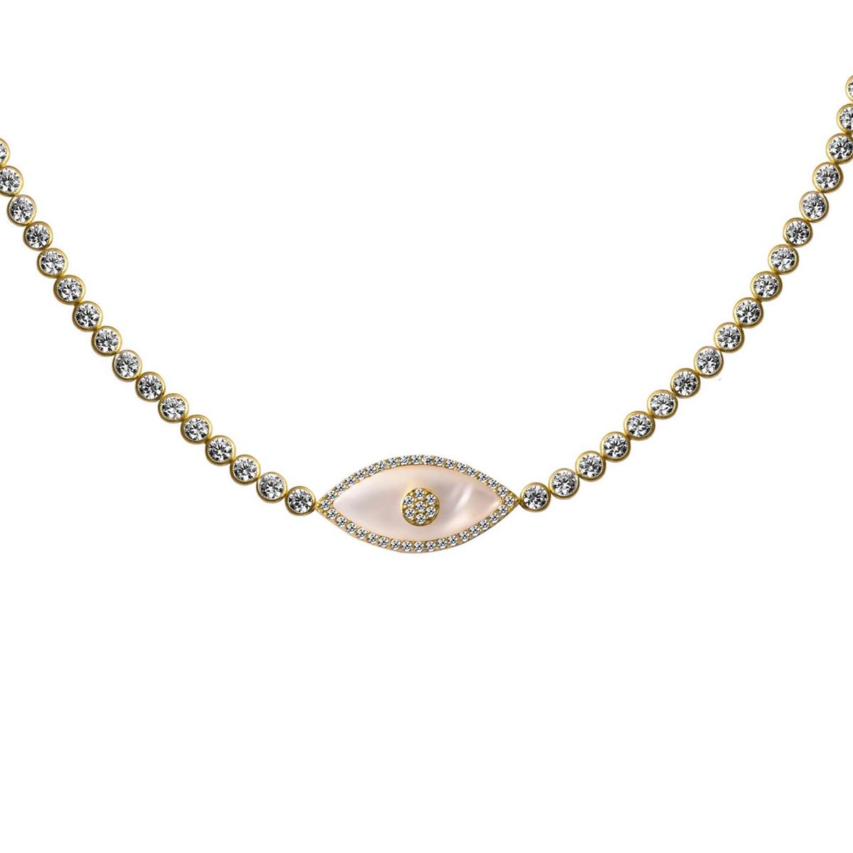 Classic European and American Devil s Eye Set Zircon Pendant Necklace Plated with True Gold for Color Protection