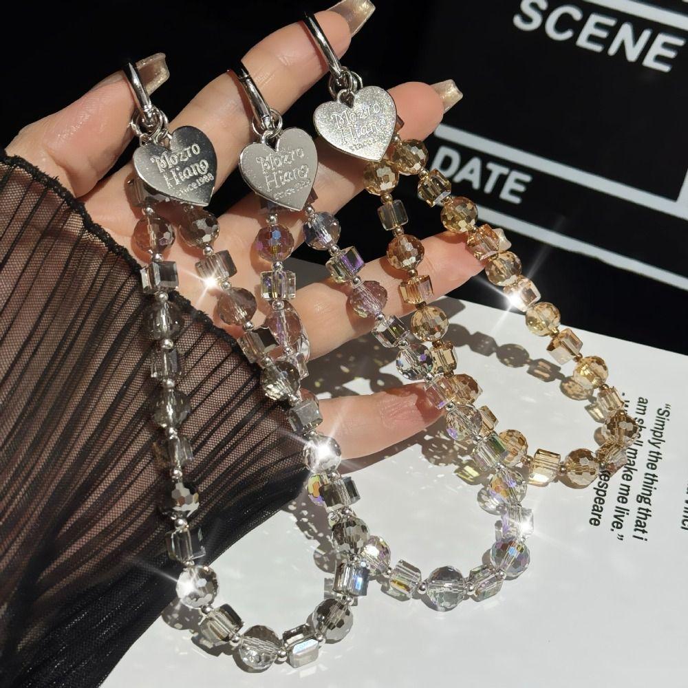 With Clip Crystal Beads Phone Chain Anti-lost Love Phone Pendant  Car Key Accessories