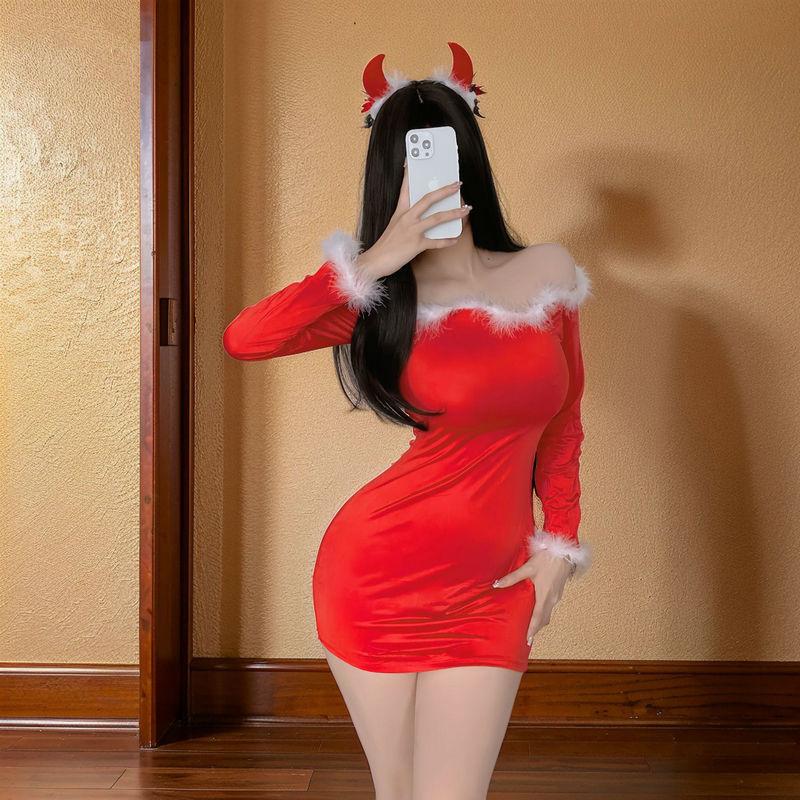 Sex Underwear Sexy Tube Top Plush Christmas Dress Flirting Cosplay Pure Desire Buttocks Short Skirt Sex Dress
