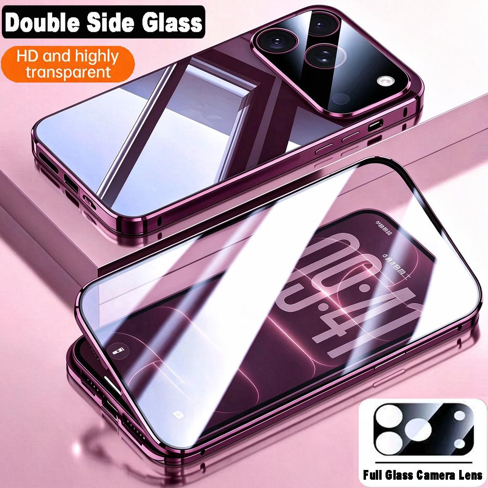 Luxury 360° Full Coverage Double Sided Tempered Glass Case For iPhone 18 17 16 15 14 13 12 11 Pro Max Anti-scratch Magnetic Phone Cover