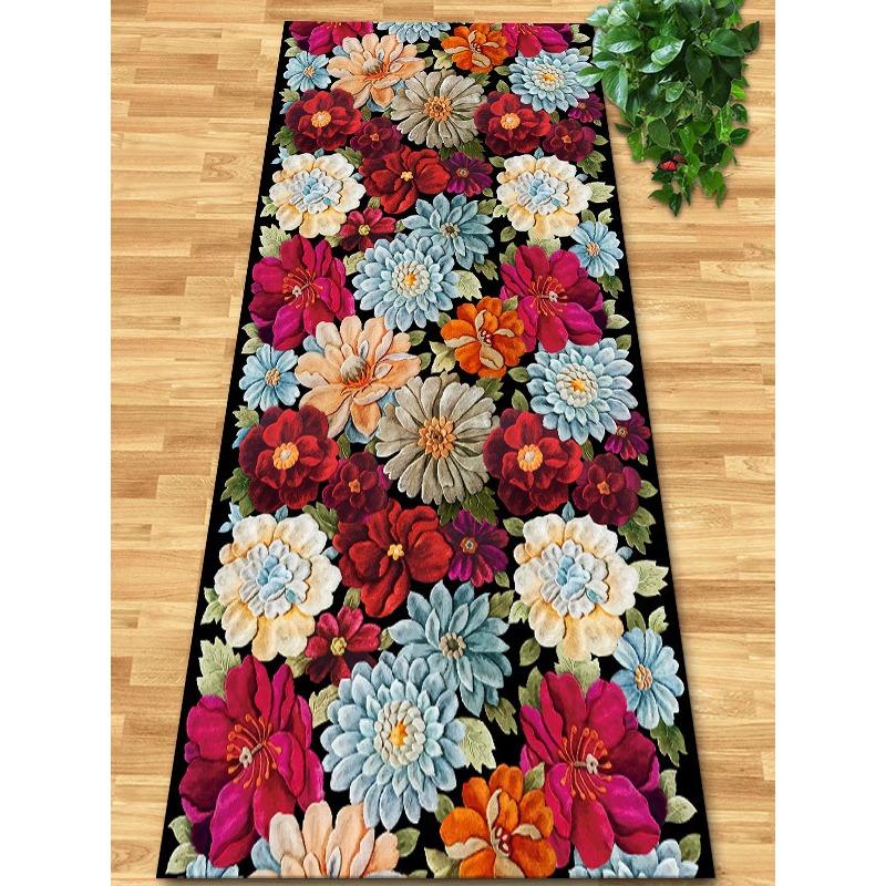 Flowers and Plank Home Balcony 3D Passageway Long Corridor Carpet Spring Floral Pattern Entryway Stairway Rugs Room Aisle Mat