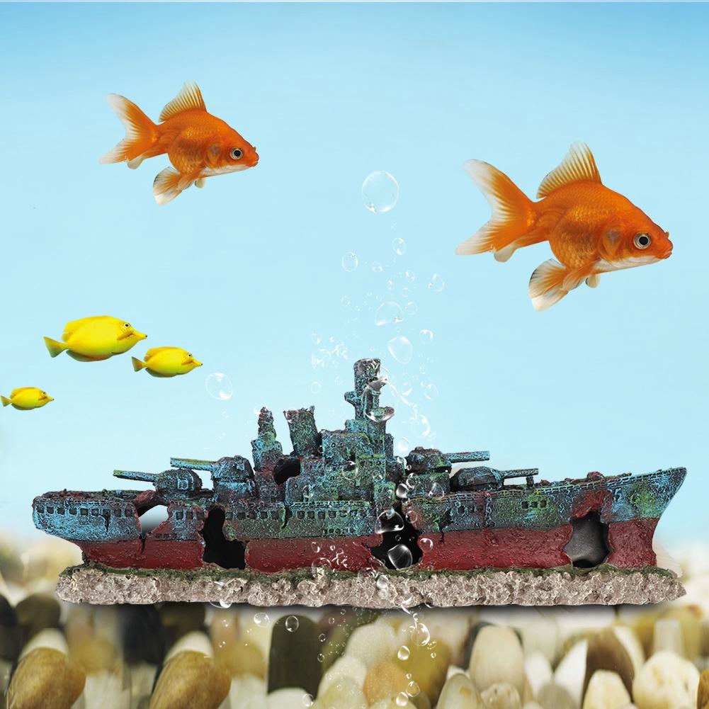 Resin Wreck Boat Sunk Battleship War Ship Fish Tank Aquarium Ornament Cave Decoration