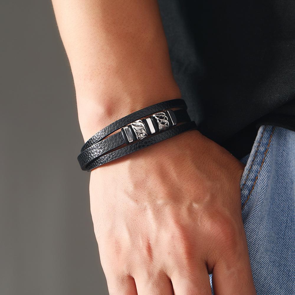 Multi Layer Braided Leather Bracelet For Men Stylish Versatile PU Wristband Cuff
