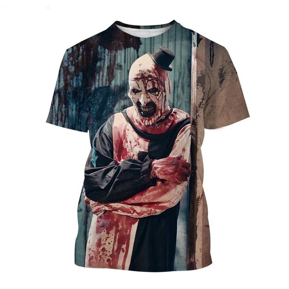 Summer Horror Movie 3D Digital Printed T-shirt Men's Clown Short Sleeved T-shirt