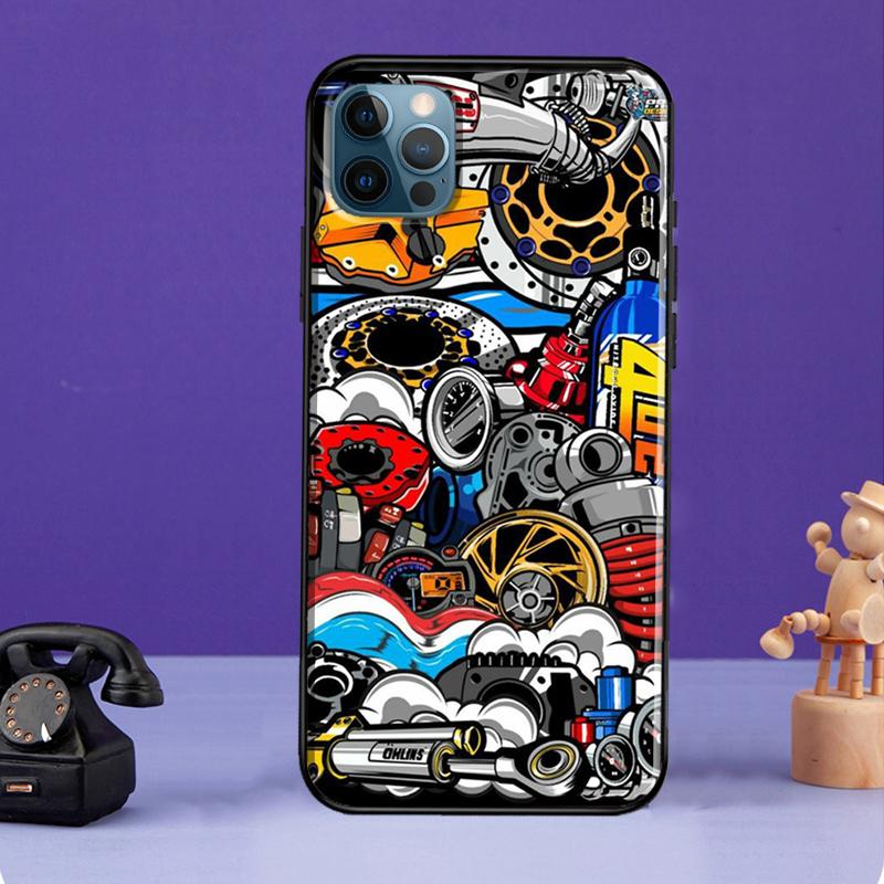 Automobile Spare Parts Car Engine Case For iPhone 13 11 14 Pro Max 12 mini Full Cover For iPhone XR XS Max X 7 8 Plus SE 2020