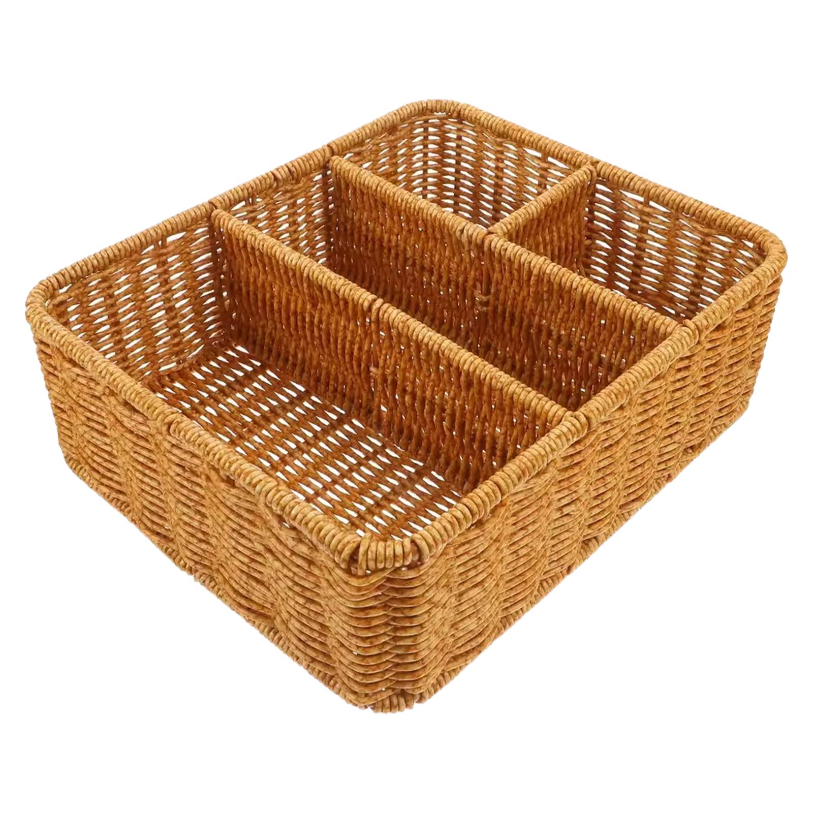 Woven Cutlery Basket Multifunctional Divided Storage Basket Serving Tray Utensil Holder for Pantry Kitchen Bathroom Shelf Forks