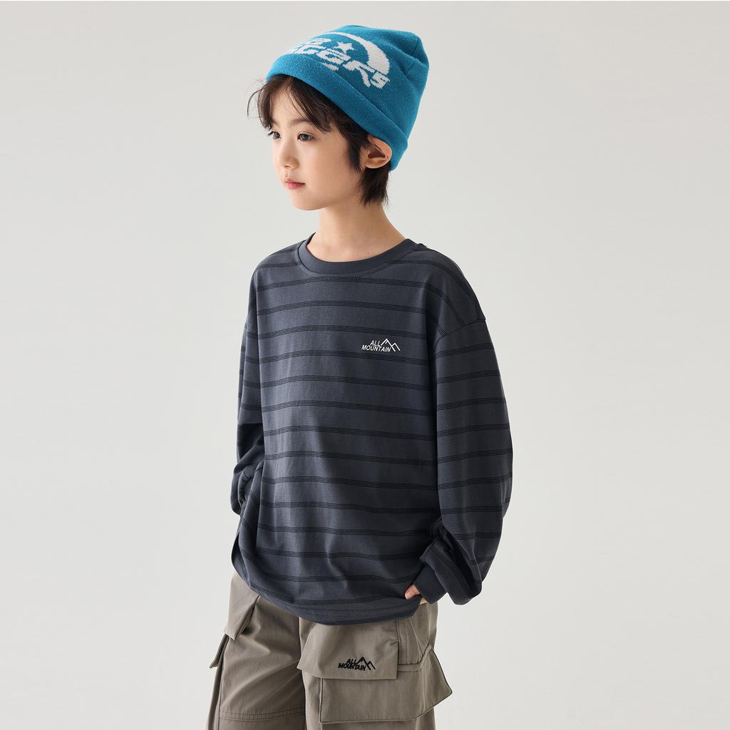Мальчик S с длинным рукавом, в полоску, с принтом, повседневная футболка