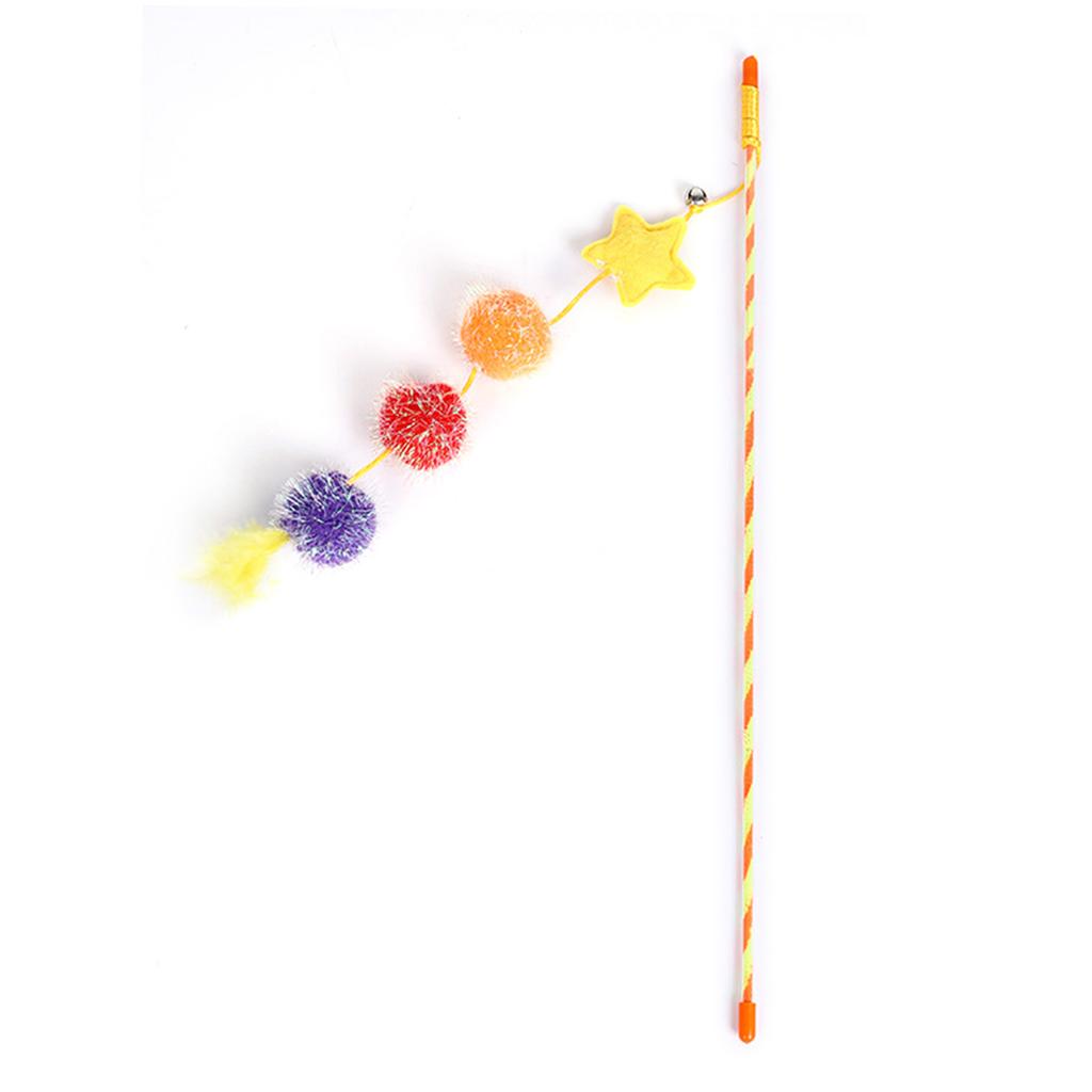 Felt Star Feather Teaser Stick Colorful Soft Hairball Star Cat Teaser Stick for Home Yellow