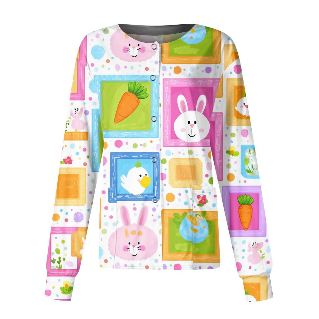 Damen Casual Mode Langarm Stehkragen Einreiher Pflanzenprint Uniformjacke Top