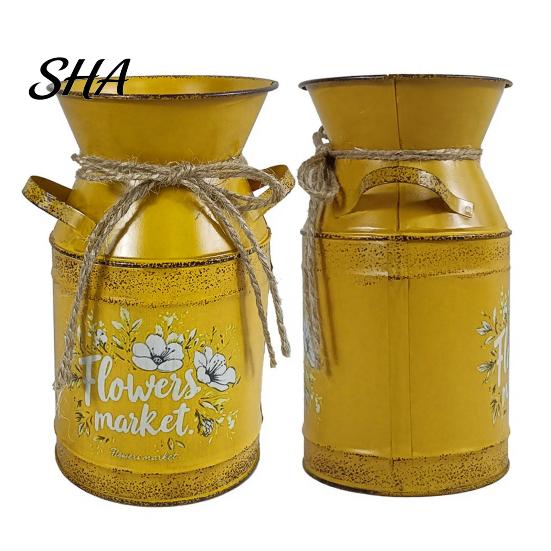 Dekorative Krugvase Rustikale Milchkanne mit Henkel, Vintage-Krug für auslaufsicheres Blumenfass Frische/Getrocknete/Künstliche Blumen, Abgenutzter Behälter