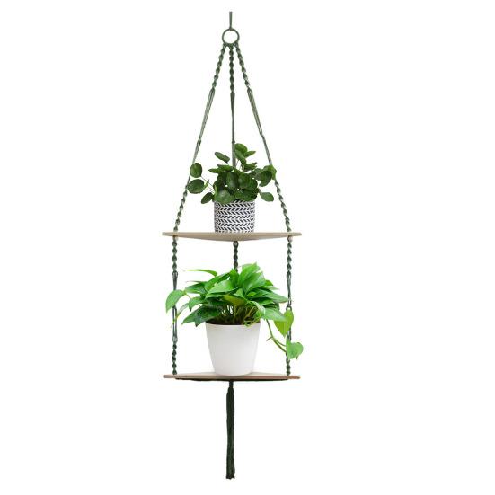 Wall Hanging Corner Shelf Bohemia Handmade Cotton Rope 1/2 Tier Triangle Storage Shelf Farmhouse Rustic Wood Potted Plants Planter Craft Display Rack