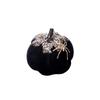 Velvet Pumpkin Halloween Decoration with Faux Spider and Rhinestone Embellishments Seasonal Tabletop Ornament for Fall Home Display
