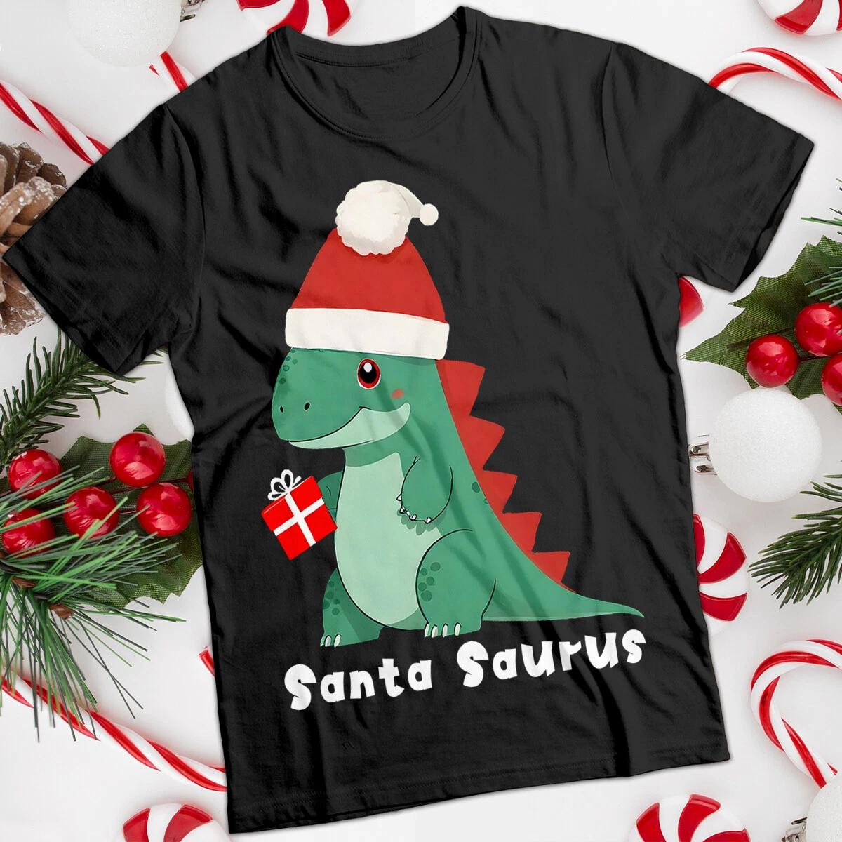 Christmas Cute Dinosaur Santa Hat T-Shirt Tee 140