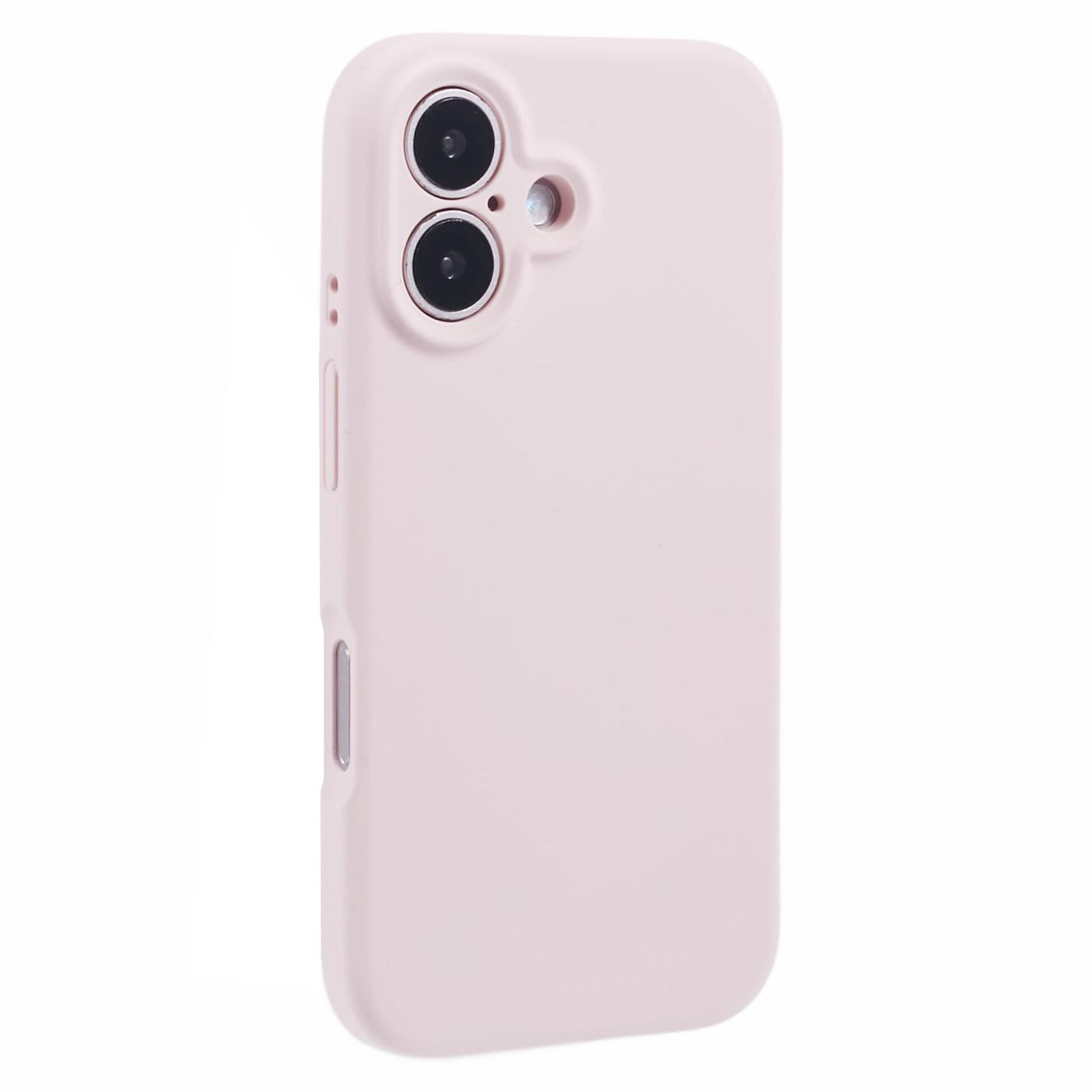 

For iPhone 16 Case PC+Liquid Silicone Protective Phone Cover with Microfiber Lining Grey Pink