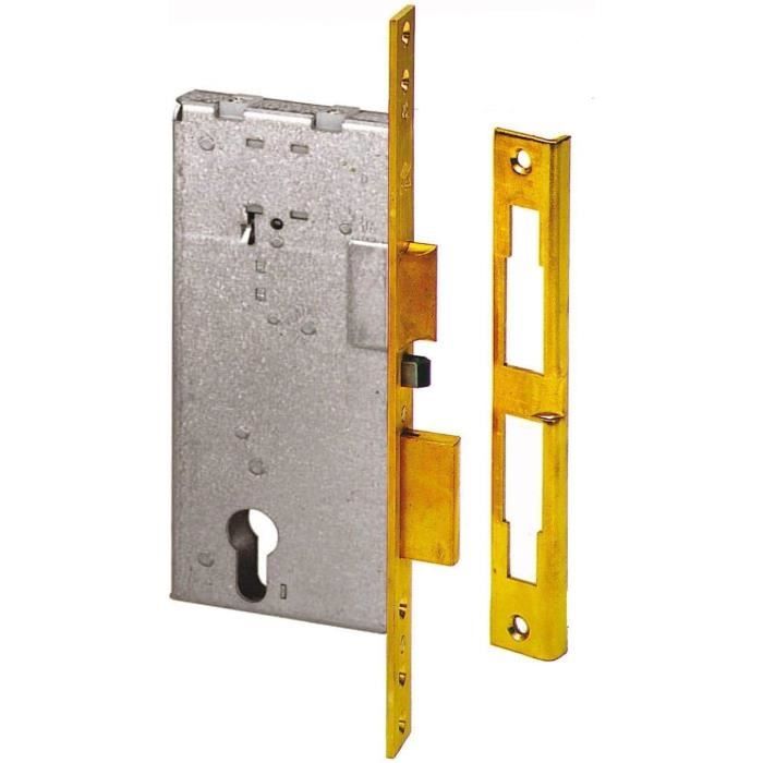 Serrure électrique pour portail - CISA - 1154060 - 2 points - Profil cylindre européen - Laiton satiné 60 mm