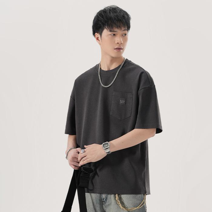 

Мужская футболка с нагрудным карманом, с коротким рукавом, плотная 300 г, свободная, повседневная и универсальная, с линией плеча для ношения 4XL