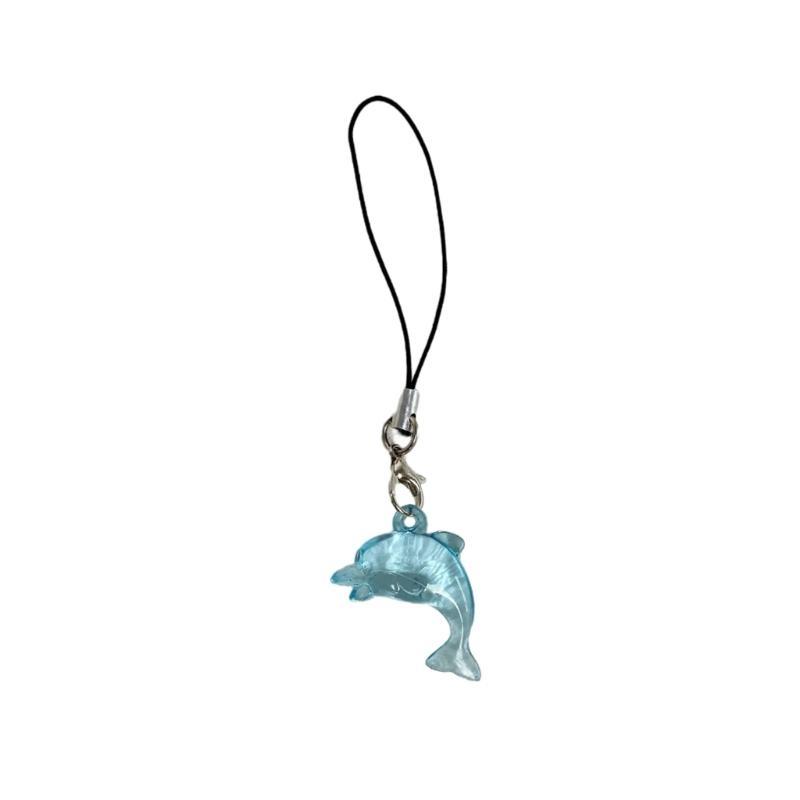 A52E Portable Acrylic Keychain Charm Ornament Unique Blue Dolphin Cellphone Pendant Handmade Beaded Phone Lanyard Accessory
