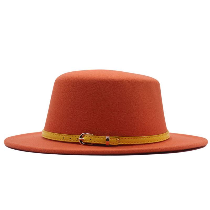 Hat Women's Woolen Top Hat Autumn and Winter Solid Color Retro Gentleman British Style Flat Top Belt Accessories Felt Hat