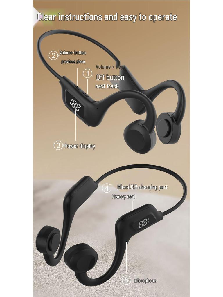 Wireless Bone Conduction Ear-hook Headphones with 3D Stereo, Noise Reduction, and Long Battery Life