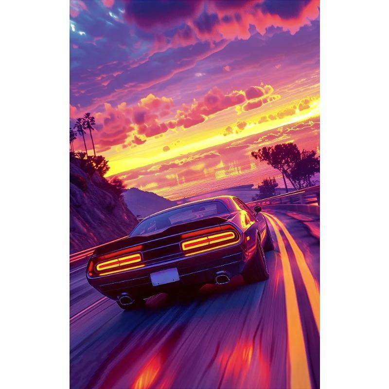 Classic Cool Supersport Car Sunset Colorful Posters and Prints Canvas Printing Wall Art Picture for Living Room Home Decora Gift