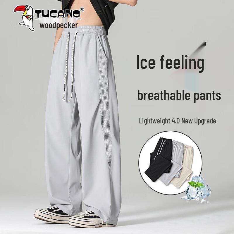 TUCANO Men s Ice Silk Mesh Breathable Casual Pants L светло-серый