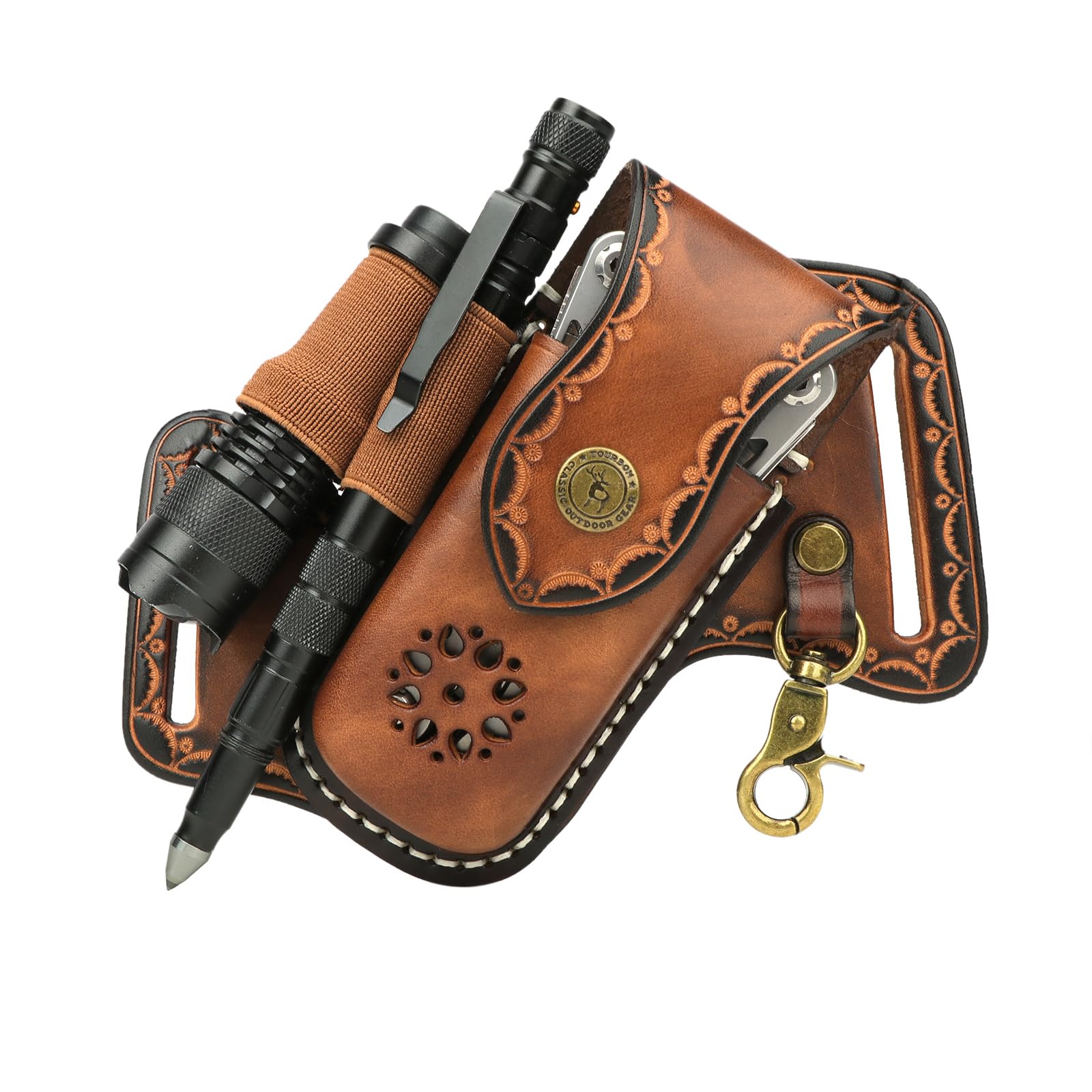 

TOURBON Тримач Шкіряний Ремінь Сумка для Інструментів Плоскогубці Тактична Ручка Ліхтарик Зберігання Мультитул Багатофункціональний