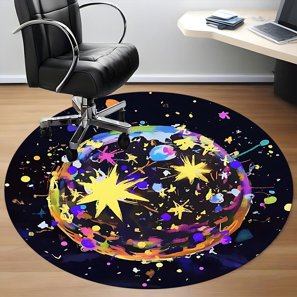 1PC Cosmic Painting Office Round Rug, Non slip, Soft and Durable Office Rug for Interior Decoration, Perfect for Office