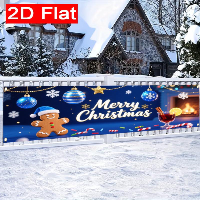 Blue & Silver Christmas Yard Banner, Merry Christmas Xmas Sign Design, Polyester Outdoor Garden New Year Party Supplies