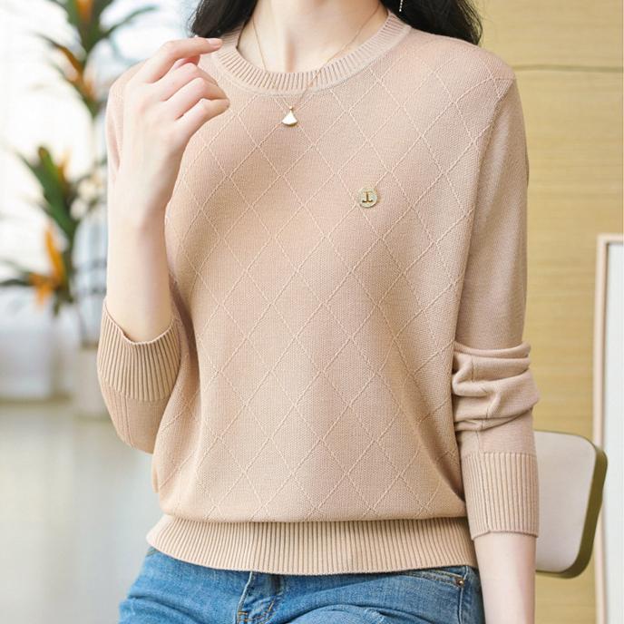 Langärmliger Strickpullover für Damen im Herbst und Winter, einfarbig, lässiger Pullover, dünner Strickpullover