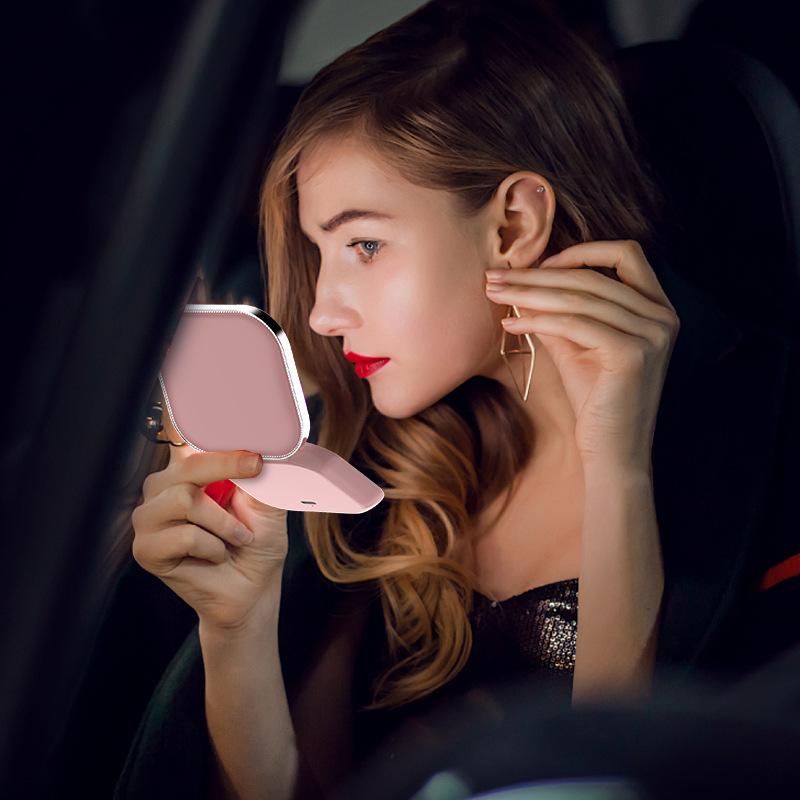 2 Face Sides Touch Compact Led 3 Colors Mini Foldable Cosmetic Charge Makeup Mirror with Light 3X Magnifying Compact Handheld