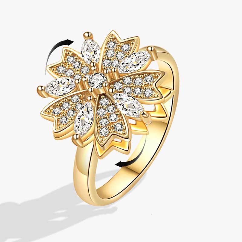 Mote Fidget Spinner Ring Angst for Kvinner Flere Krystall Solsikke Fingerringer Roter Anti Stress Zirkon Bryllupsgave