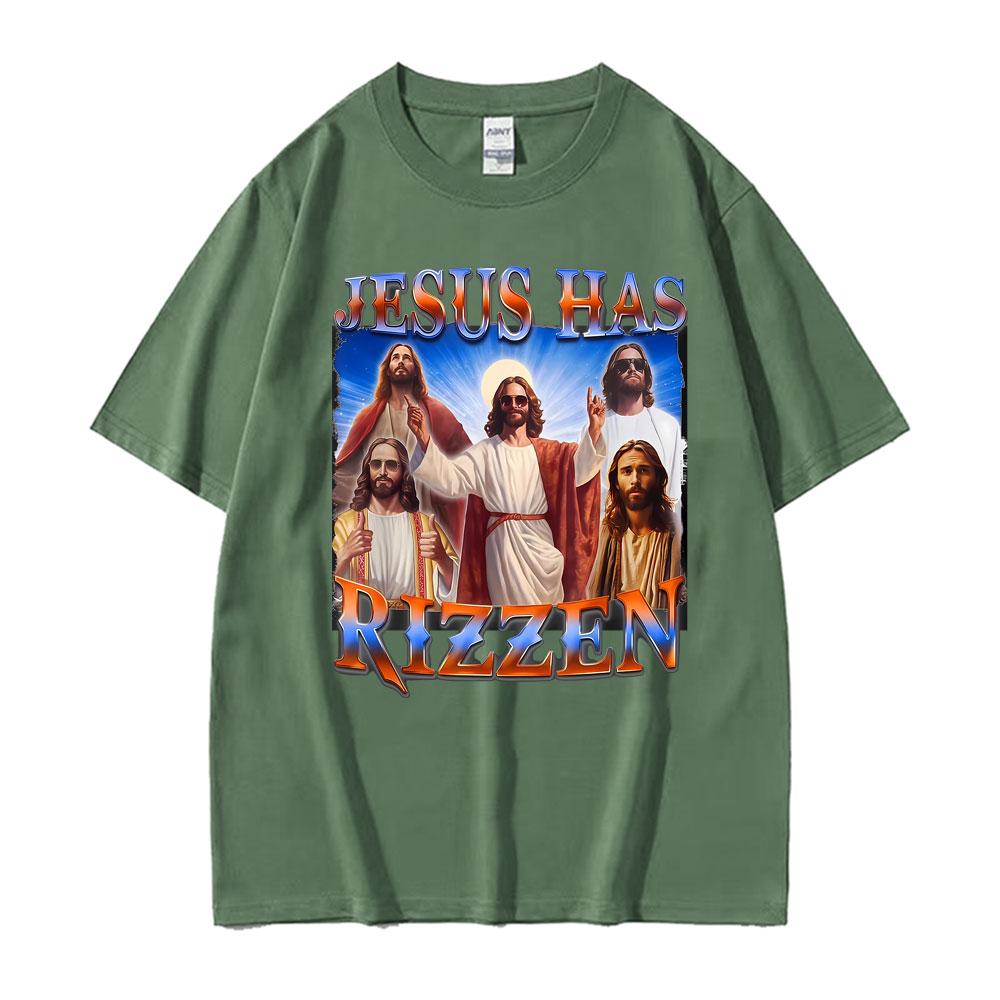 Funny Jesus Has Rizzen Graphic Tshirts Men Women Fashion High Quality Hip Hop Trend T Shirts Comfort Oversized Hot Sale Tshirt