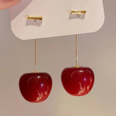 Pendientes Dulces de Cereza Roja para Mujer Delicado Diseño de Fruta Pendientes Largos Colgantes Boda Fiesta Joyería de Oreja Coreana Regalo