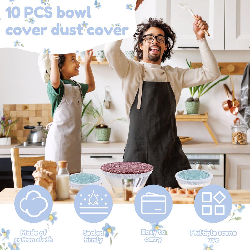 10Pcs Bowl Cover Stretch Lid Cloth Bowl Cover Reusable Fabric Bowl Cover Elastic Portable Bowl Dust Cover for Party Picnic Home